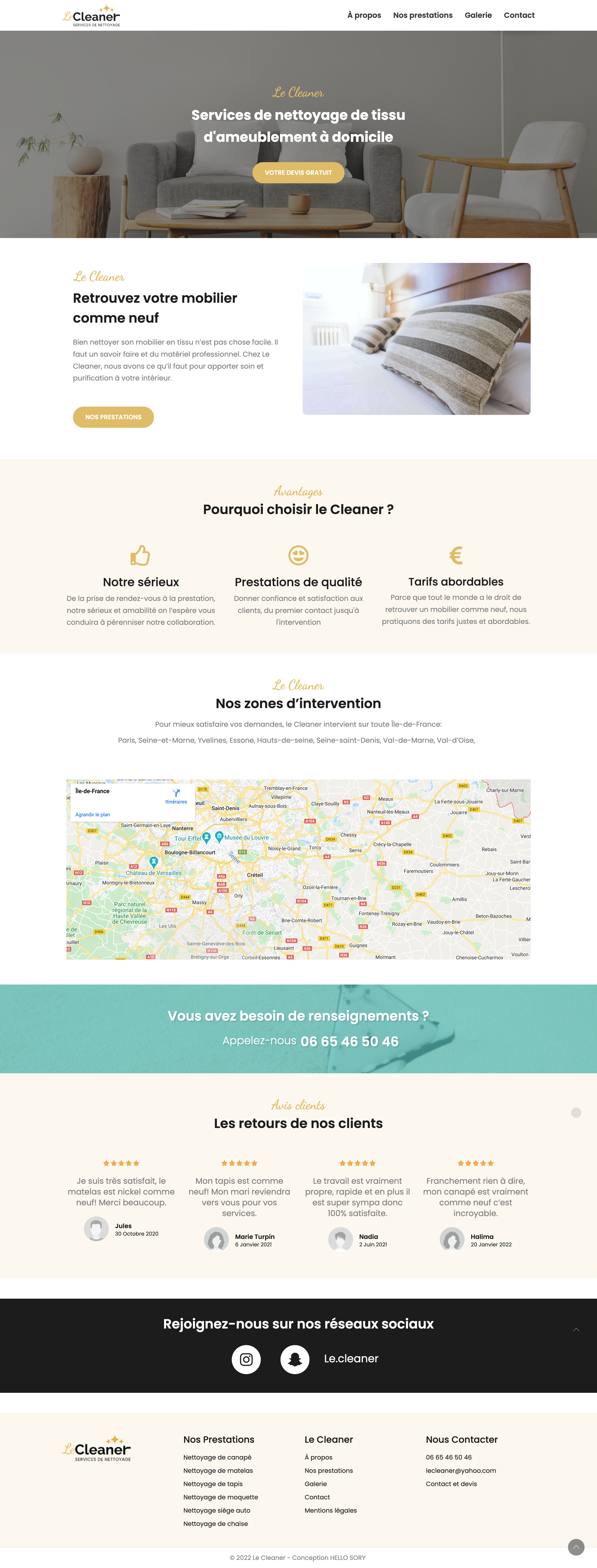 Le cleaner, services de nettoyage de tissu d'ameublement 